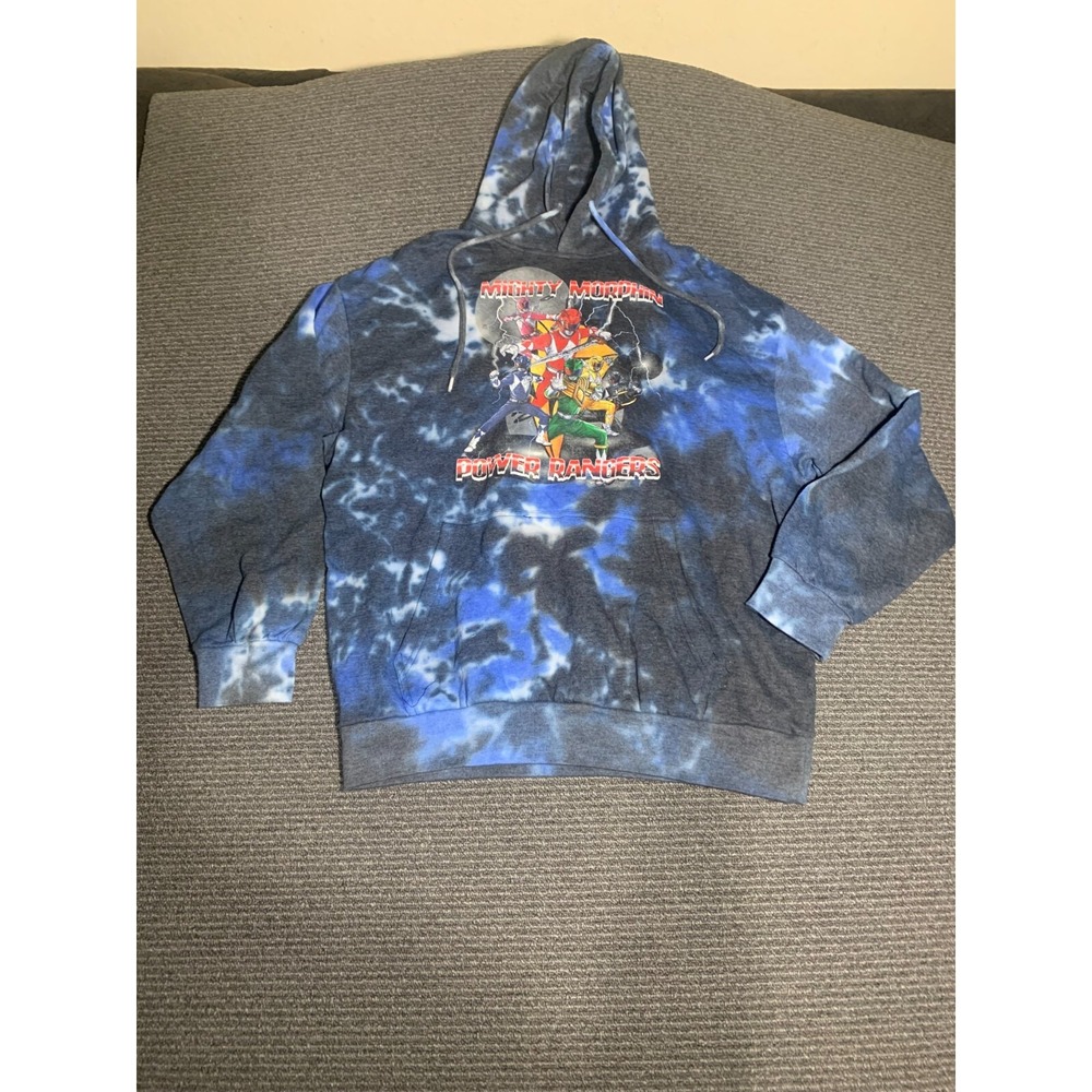 Vintage 2000 Power Rangers Unisex Size XL Blue Tye Dye Hooded Sweatshirt